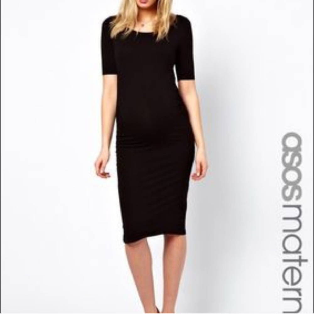 ASOS black bodycon midi dress knit stretch